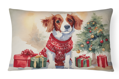 Waiting on Christmas Throw Pillow (Dog Breed: Brittany 1298)