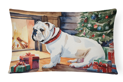 Waiting on Christmas Throw Pillow (Dog Breed: English Bulldog White 1300)