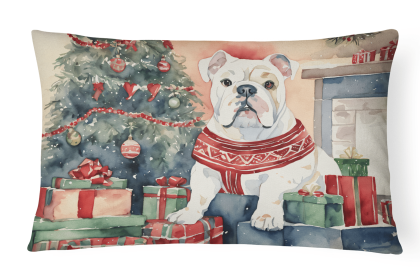 Waiting on Christmas Throw Pillow (Dog Breed: English Bulldog White 1301)