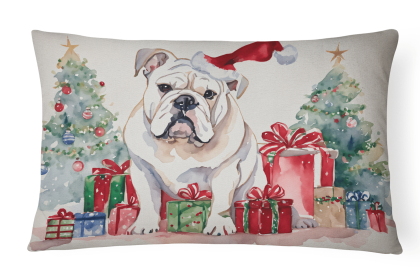 Waiting on Christmas Throw Pillow (Dog Breed: English Bulldog White 1302)