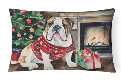 Waiting on Christmas Throw Pillow (Dog Breed: English Bulldog 1303)