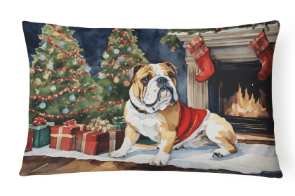 Waiting on Christmas Throw Pillow (Dog Breed: English Bulldog 1304)