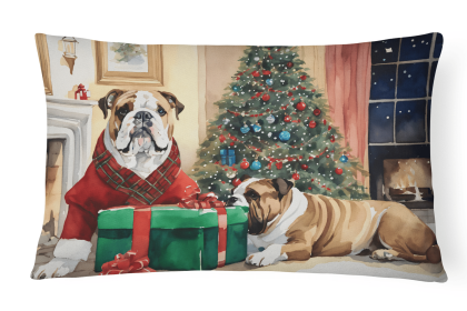 Waiting on Christmas Throw Pillow (Dog Breed: English Bulldog 1305)