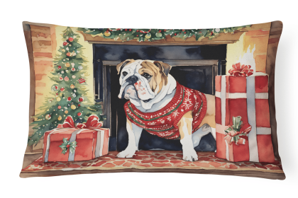 Waiting on Christmas Throw Pillow (Dog Breed: English Bulldog 1306)