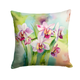Flowers in Watercolor Throw Pillow (Dog Breed: Orchids 1557)