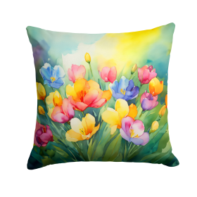 Flowers in Watercolor Throw Pillow (Dog Breed: Freesias 1565)