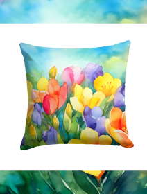 Flowers in Watercolor Throw Pillow (Dog Breed: Freesias 1567)