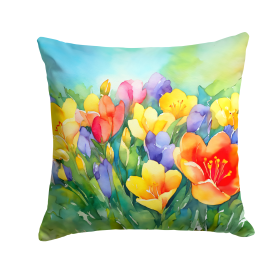 Flowers in Watercolor Throw Pillow (Dog Breed: Freesias 1568)