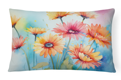 Flowers in Watercolor Throw Pillow (Dog Breed: Gerbera Daisies 1570)