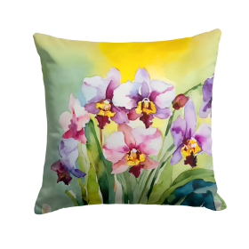 Flowers in Watercolor Throw Pillow (Dog Breed: Orchids 1589)