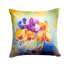 Flowers in Watercolor Throw Pillow (Dog Breed: Orchids 1601)
