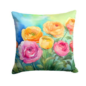 Flowers in Watercolor Throw Pillow (Dog Breed: Ranunculus 1603)