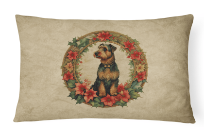 Christmas Flowers Frame Throw Pillow (Design: Airedale Terrier  2296)