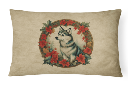 Christmas Flowers Frame Throw Pillow (Design: Alaskan Klee Kai  2298)