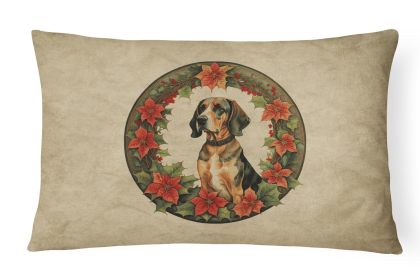 Christmas Flowers Frame Throw Pillow (Design: American English Coonhound  2301)