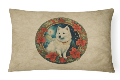 Christmas Flowers Frame Throw Pillow (Design: American Eskimo  2302)
