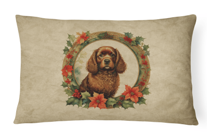 Christmas Flowers Frame Throw Pillow (Design: American Water Spaniel  2304)