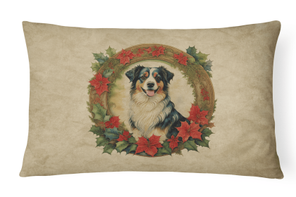 Christmas Flowers Frame Throw Pillow (Design: Australian Shepherd  2309)