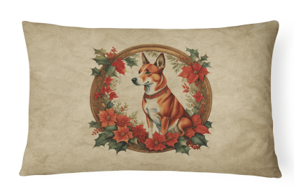 Christmas Flowers Frame Throw Pillow (Design: Basenji  2311)