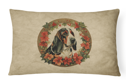 Christmas Flowers Frame Throw Pillow (Design: Basset Hound  2313)