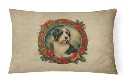 Christmas Flowers Frame Throw Pillow (Design: Bearded Collie  2315)