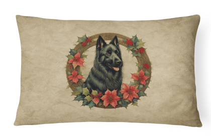 Christmas Flowers Frame Throw Pillow (Design: Belgian Sheepdog  2317)