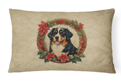 Christmas Flowers Frame Throw Pillow (Design: Bernese Mountain Dog 2319)