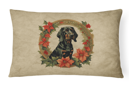 Christmas Flowers Frame Throw Pillow (Design: Black and Tan Coonhound 2321)