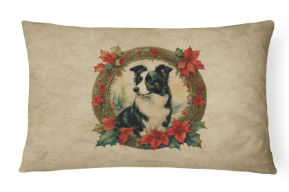 Christmas Flowers Frame Throw Pillow (Design: Border Collie 2324)