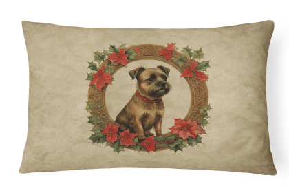 Christmas Flowers Frame Throw Pillow (Design: Border Terrier 2325)