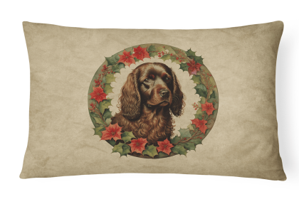 Christmas Flowers Frame Throw Pillow (Design: Boykin Spaniel 2331)