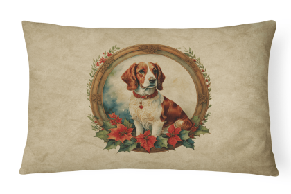 Christmas Flowers Frame Throw Pillow (Design: Brittany Spaniel 2333)