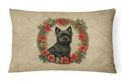 Christmas Flowers Frame Throw Pillow (Design: Cairn Terrier 2337)