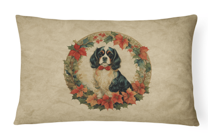 Christmas Flowers Frame Throw Pillow (Design: Cavalier Spaniel 2338)