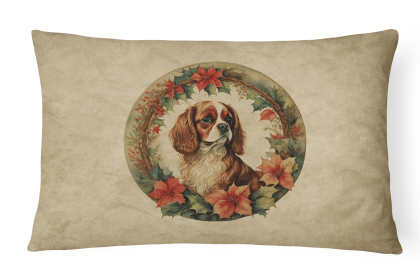 Christmas Flowers Frame Throw Pillow (Design: Cavalier Spaniel 2339)