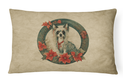 Christmas Flowers Frame Throw Pillow (Design: Chinese Crested 2342)