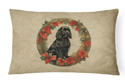 Christmas Flowers Frame Throw Pillow (Design: Cocker Spaniel 2345)