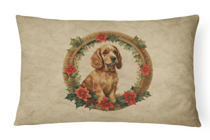 Christmas Flowers Frame Throw Pillow (Design: Cocker Spaniel 2346)