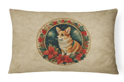 Christmas Flowers Frame Throw Pillow (Design: Corgi 2349)
