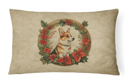 Christmas Flowers Frame Throw Pillow (Design: Corgi 2350)