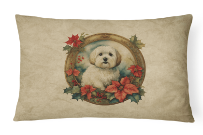 Christmas Flowers Frame Throw Pillow (Design: Coton De Tulear 2351)