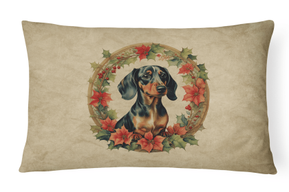 Christmas Flowers Frame Throw Pillow (Design: Dachshund 2352)