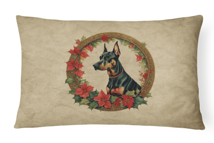 Christmas Flowers Frame Throw Pillow (Design: Doberman Pinscher 2355)