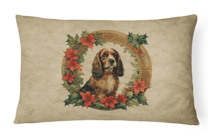 Christmas Flowers Frame Throw Pillow (Design: English Cocker Spaniel 2357)