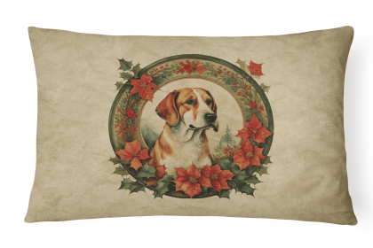 Christmas Flowers Frame Throw Pillow (Design: English Foxhound 2358)
