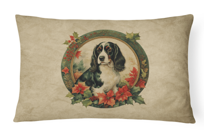 Christmas Flowers Frame Throw Pillow (Design: English Springer Spaniel 2359)