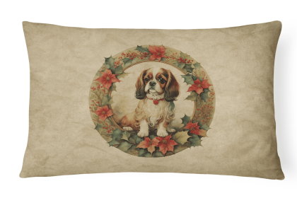 Christmas Flowers Frame Throw Pillow (Design: English Toy Spaniel 2360)