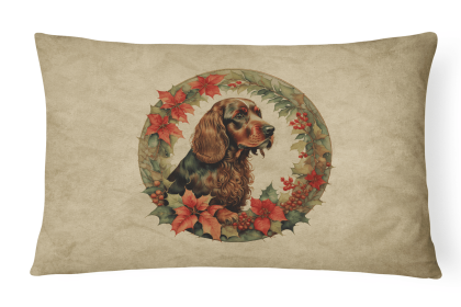 Christmas Flowers Frame Throw Pillow (Design: Field Spaniel 2362)