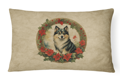 Christmas Flowers Frame Throw Pillow (Design: Finnish Lapphund 2363)