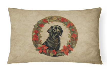 Christmas Flowers Frame Throw Pillow (Design: Flat-Coated Retriever 2365)